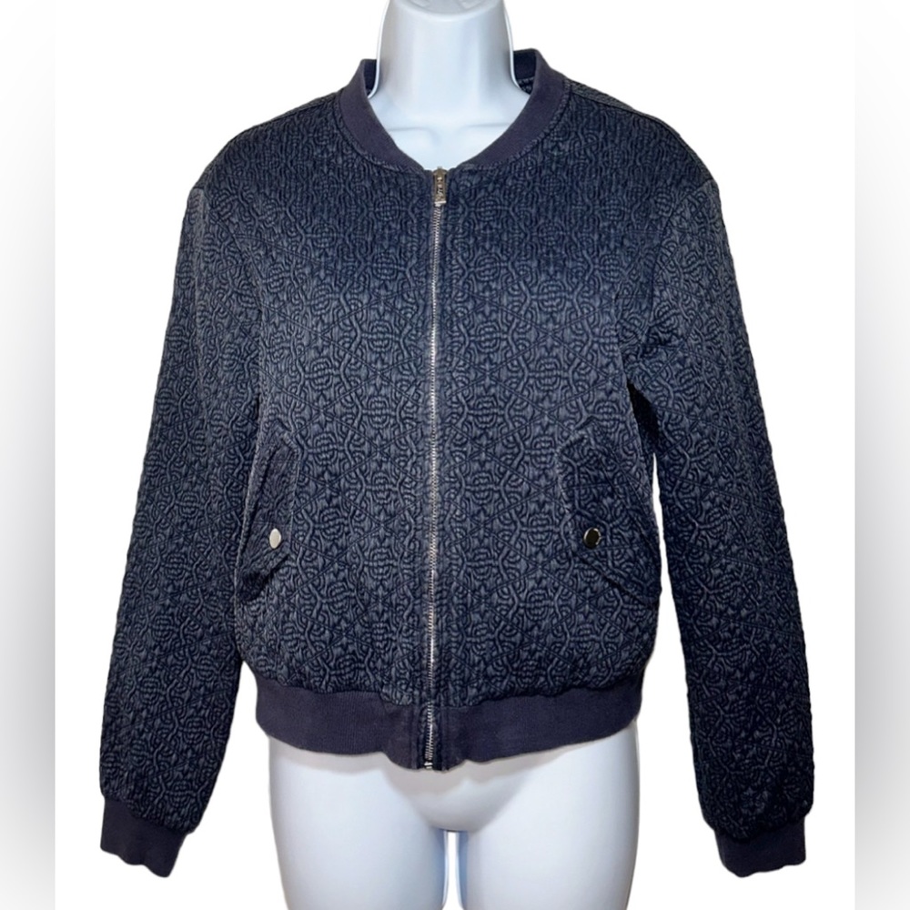 Avec Les Filles Anthropologie Women’s Navy Embroidered Bomber Jacket- Size Small